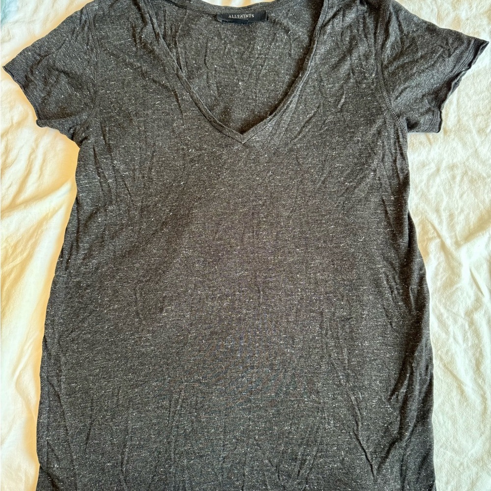 All Saints Speckle Gray V-Neck Women's T-shirt